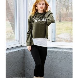 " #GOALS " Pullover Wide Sleeve Semi-Crop Hoodie